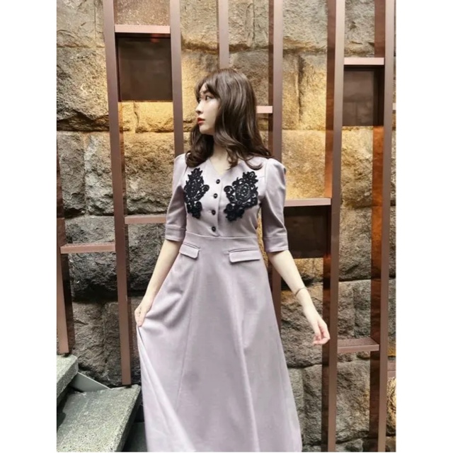 herlipto Lace Motif Twill Long Dress