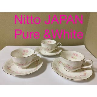 ノリタケ(Noritake)のNitto JAPAN Pure &White カップ&ソーサー3客(グラス/カップ)