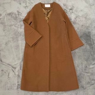 ☆【美品】Spick&Span Vネック ノーカラー メルトンコート ブラウンの