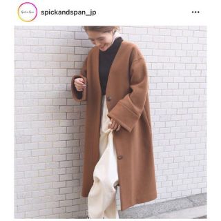 ☆【美品】Spick&Span Vネック ノーカラー メルトンコート ブラウンの