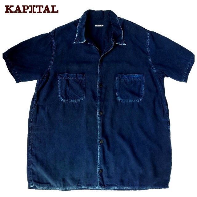 ブルー系サイズ超稀少 KAPITAL USED加工 最高級インディゴレーヨンハワイアンシャツ