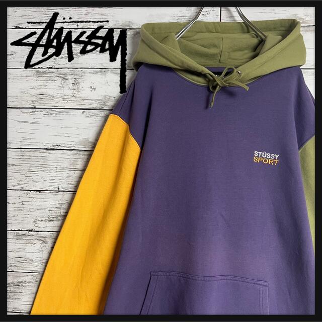 希少デザイン】Stussy パーカー 袖切り替え マルチカラー 即完売入手困難-