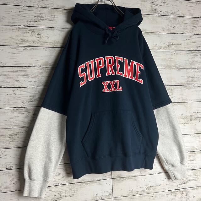 【希少デザイン】Supreme パーカー 袖切り替え アーチロゴ 即完売入手困難