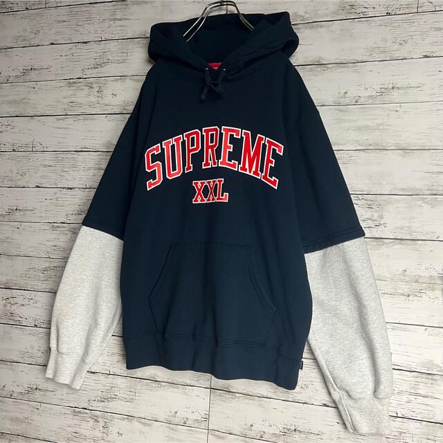 【希少デザイン】Supreme パーカー 袖切り替え アーチロゴ 即完売入手困難