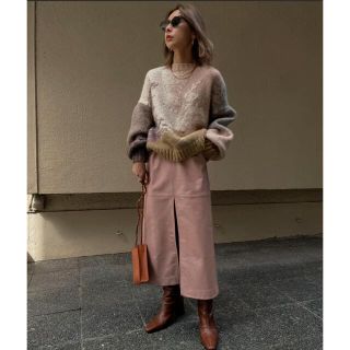 アメリヴィンテージ(Ameri VINTAGE)のAmeri DEEP SLIT FAKE LEATHER SKIRT(ロングスカート)