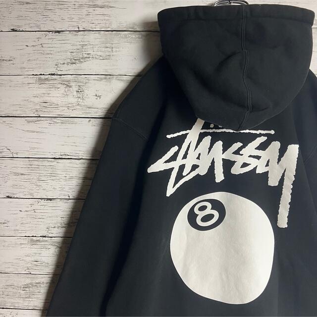 【大人気】stussy パーカー 8ボール バックプリント 即完売モデル L 黒