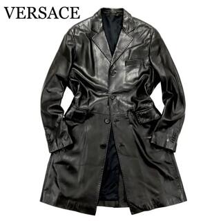 VERSACE - 【激レア】VERSACE ヴェルサーチのロングレザージャケット　黒