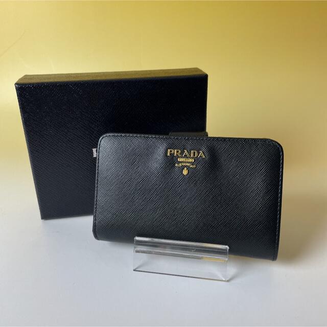 PRADA - Prada 極美品 黒 二つ折り財布 サフィアーノ メタル ブラック