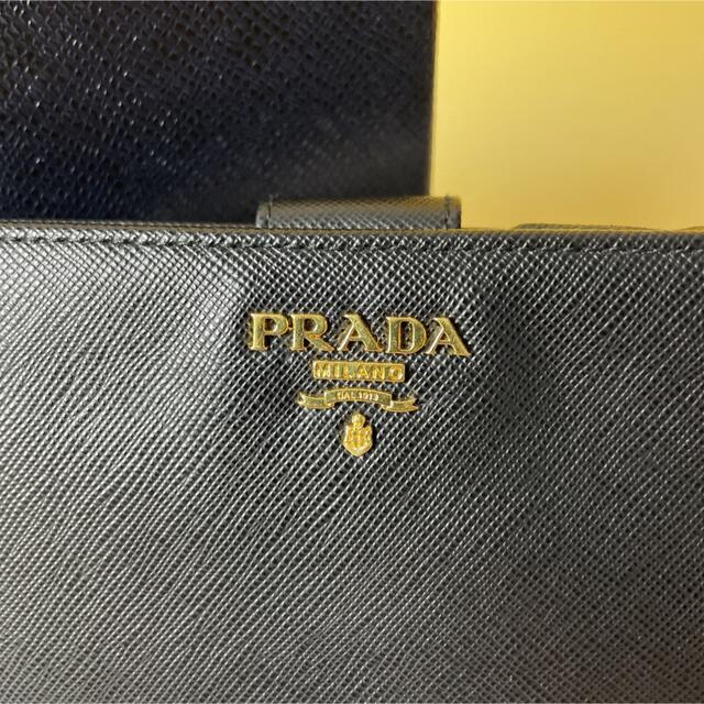 PRADA - Prada 極美品 黒 二つ折り財布 サフィアーノ メタル ブラック