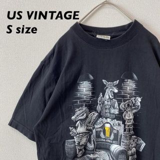 US古着　半袖Tシャツ　ビッグプリント　オーストラリア　動物　男女兼用　黒色　S(Tシャツ/カットソー(半袖/袖なし))