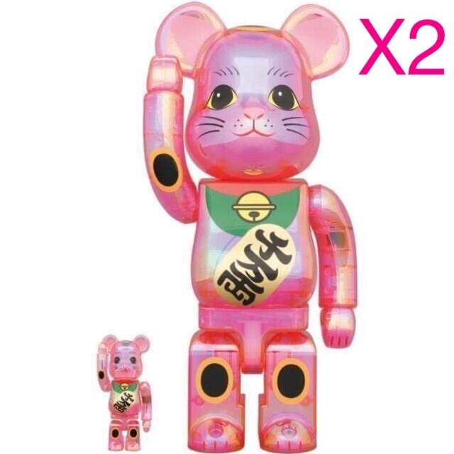 2個 BE@RBRICK 招き猫 桃色透明メッキ 100％ & 400％100%