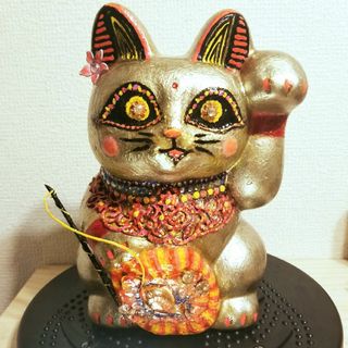 招き猫 陶器 縁起物 新品 金 置物 ールド ビッグ ギフト ネコ オブジェ(置物)