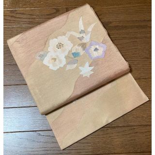 ●正絹　袋帯　fb-308 洒落袋　可愛い♪すくい織　花々模様織出し　長尺　逸品(帯)