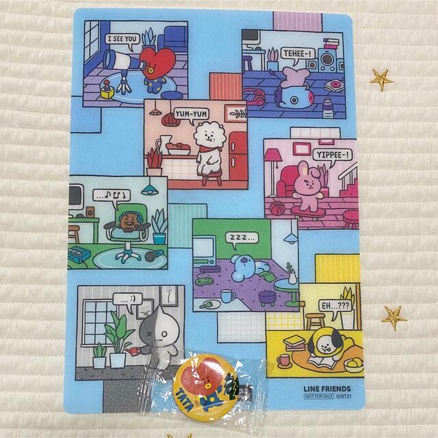 BT21(ビーティーイシビル)のBT21 BTS 防弾少年団　くら寿司　びっくらポン　下敷き　缶バッジ エンタメ/ホビーのアニメグッズ(バッジ/ピンバッジ)の商品写真