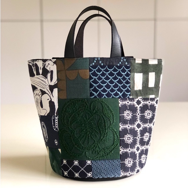 ハンドメイド パッチワーク ミニバッグ bag ミナペルホネン 生地 グリーン