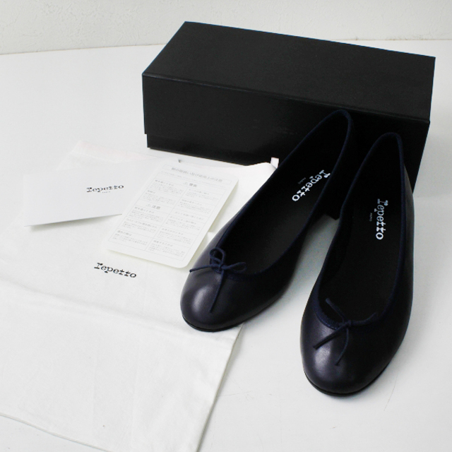 試着程度 極美品 Repetto レペット レザー ヒール バレエシューズ 39/ネイビー プレーンパンプス【2400012995970】