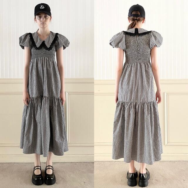 épine(エピヌ)のlace collar gather tiered onepiece gingh レディースのワンピース(ロングワンピース/マキシワンピース)の商品写真