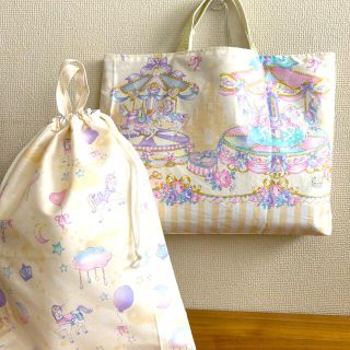 ユニコーン　ハンドメイド　レッスンバッグ　体操着入れ　2点セット　入園入学(外出用品)