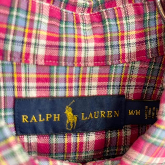 Ralph Lauren(ラルフローレン)のラルフローレン カラーポロ刺繍オックスフォードチェックボタンダウンシャツMピンク メンズのトップス(シャツ)の商品写真