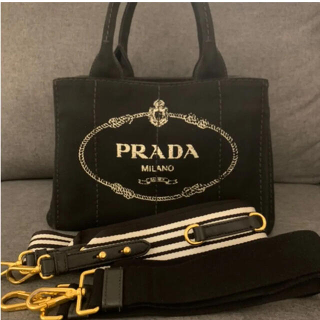 ですPRADA カナパ デニム ショルダーバッグ トートバッグ ブラック