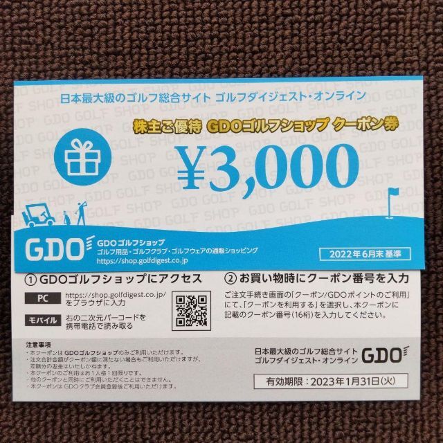 GDO 株主優待 ゴルフショップクーポン券 9000円分 1