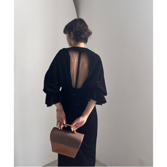 Ameri VINTAGE - 【新品未使用】2WAY CURVE VELOURS DRESS ブラック Sの通販 by gallery