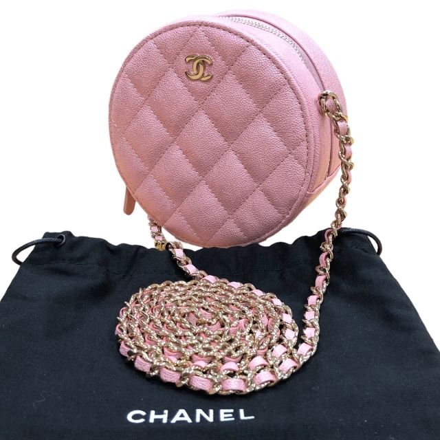 ☆美品 CHANEL シャネル ココマーク　キャビアスキン　ラウンド　丸型　ミニチェーンバッグ ショルダーバッグ ピンク系無し幅