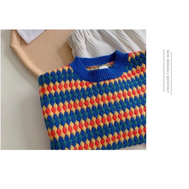 韓国子供服　 男女キーズ兼用カラーストライプ　セーター