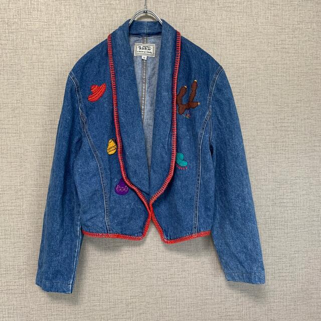 レア　90s ビンテージ　アメリカ古着　古着　デザイン古着　刺繍　ワッペン レディースのジャケット/アウター(Gジャン/デニムジャケット)の商品写真