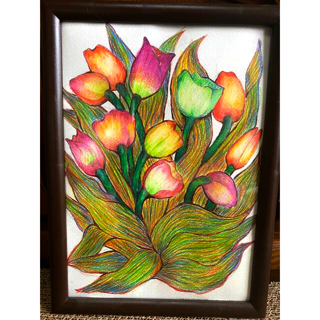 色鉛筆画 額付き チューリップ 花 24×33 chateauduroi.co