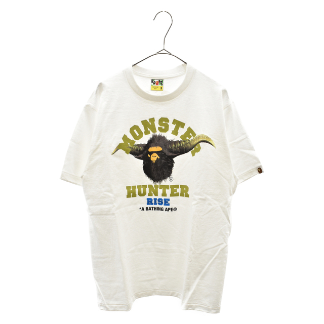 A BATHING APE アベイシングエイプ 21SS MONSTER HUNTER RISE COLLEGE TEE×モンスターハンターライズコラボ フロント フォトプリント  半袖  Tシャツ ホワイト