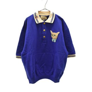 GUCCI グッチ キャット刺繍ワッペン付きスウェット半袖ポロシャツ