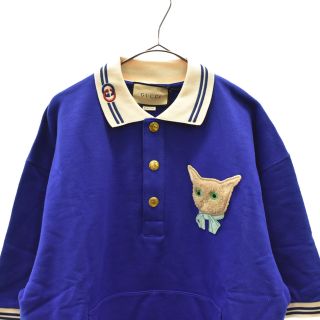 GUCCI グッチ キャット刺繍ワッペン付きスウェット半袖ポロシャツ