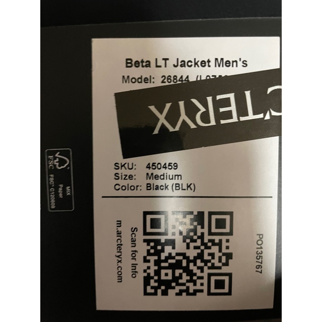 ARC'TERYX(アークテリクス)のARC'TERYX Beta LT Jacket Black Mens Mサイズ メンズのジャケット/アウター(マウンテンパーカー)の商品写真