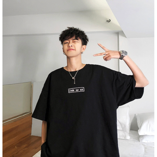  XL ビッグシルエット バック ロゴ プリント Tシャツ カジュアル ブラック(Tシャツ/カットソー(半袖/袖なし))