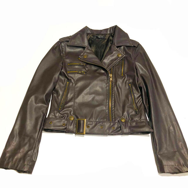 【値下げ✨】ライダースジャケット　茶　ブラウン　M レディースのジャケット/アウター(ライダースジャケット)の商品写真