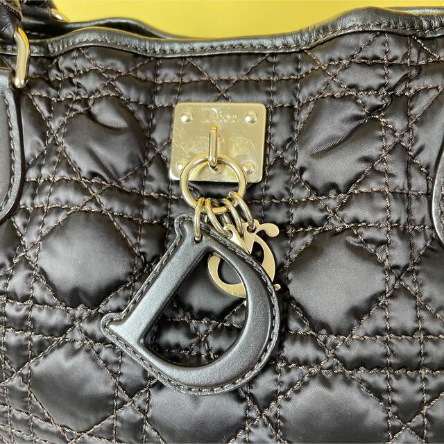 ディオール 茶 ナイロン カナージュ レザー ハンドバッグ ブラウン DIOR