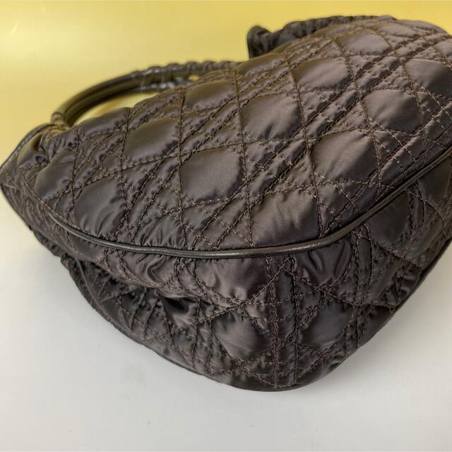 ディオール 茶 ナイロン カナージュ レザー ハンドバッグ ブラウン DIOR