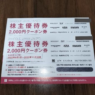 アズール(AZZURE)のバロックジャパンリミテッド 株主優待券優待券 4000円分(ショッピング)