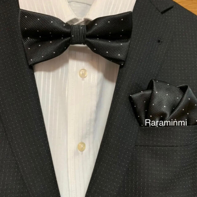 蝶ネクタイ　ポケットチーフ　黒　ブラック メンズのファッション小物(ネクタイ)の商品写真