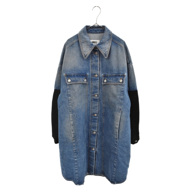 MM6 Maison Margiela エムエムシックスメゾンマルジェラ 21SS BlueDenim Spliced Sleeve Jacket ブルーデニムスプライスドスリーブジャケット 再構築 インディゴ S52AM0159