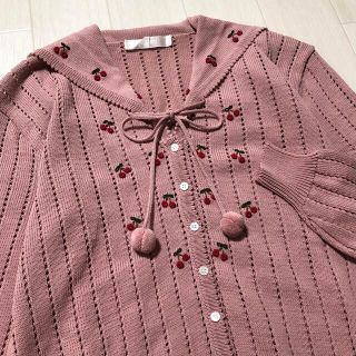 ピンクハウス(PINK HOUSE)の新品♡ ピンクハウス さくらんぼ チェリー刺繍 セーラーカラー カーディガン(カーディガン)