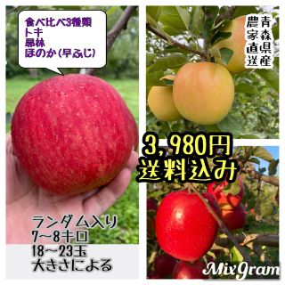 送料無料　青森直送　アソートりんご(ほのか・トキ・昴林)訳あり　7〜8キロほど(フルーツ)