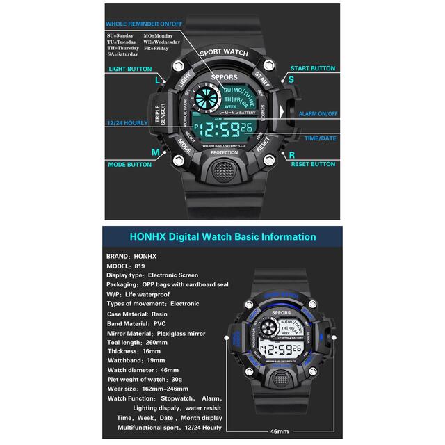 スポーツ腕時計　腕時計　時計　デジタル式  LED デジタル腕時計　デジタル メンズの時計(腕時計(デジタル))の商品写真