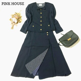 ピンクハウス(PINK HOUSE)のピンクハウス  スカートスーツ セットアップ ネイビー M ドット柄(スーツ)