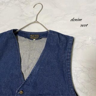 デニムベスト　総柄　古着　デザインベスト　denim シンプル　高級ボタン　(ベスト)