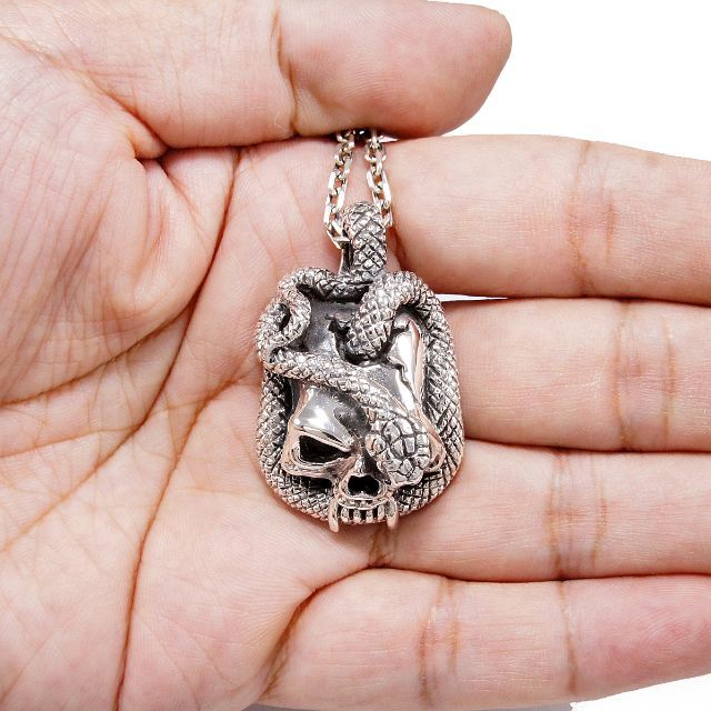 スネークサーペント スカル ドクロ 925シルバー ペンダントTAN-046Bikerpendant