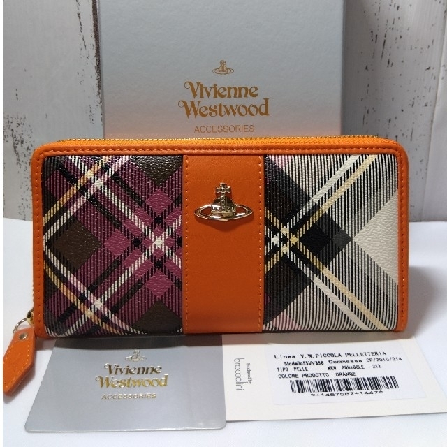 Vivienne Westwood(ヴィヴィアンウエストウッド)のVivienne Westwood　長財布　オレンジ×チェック レディースのファッション小物(財布)の商品写真