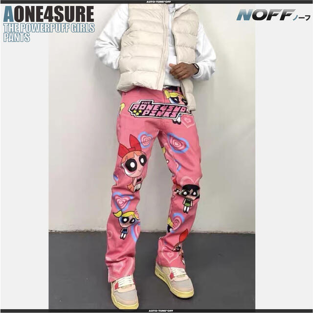 AONE4SURE パワーパフガールズ フレアデニム ピンクパンツ 韻マン着用S
