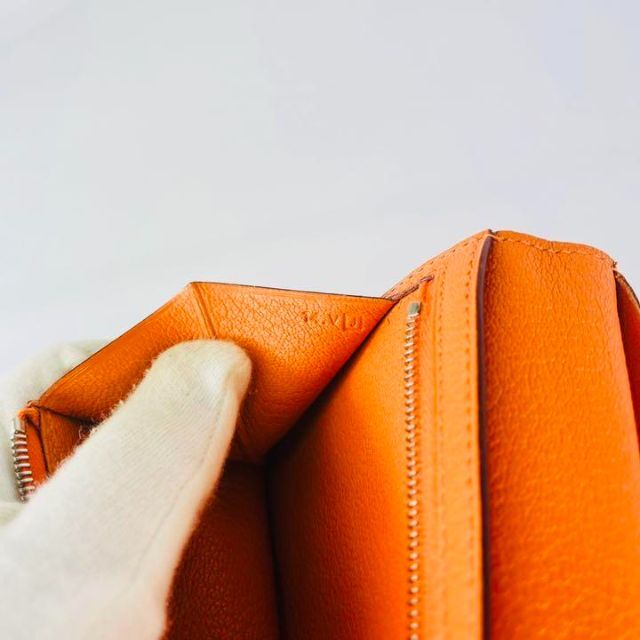 即日発送】HERMES エルメス ベアン シェブルミゾル 長財布 オレンジ